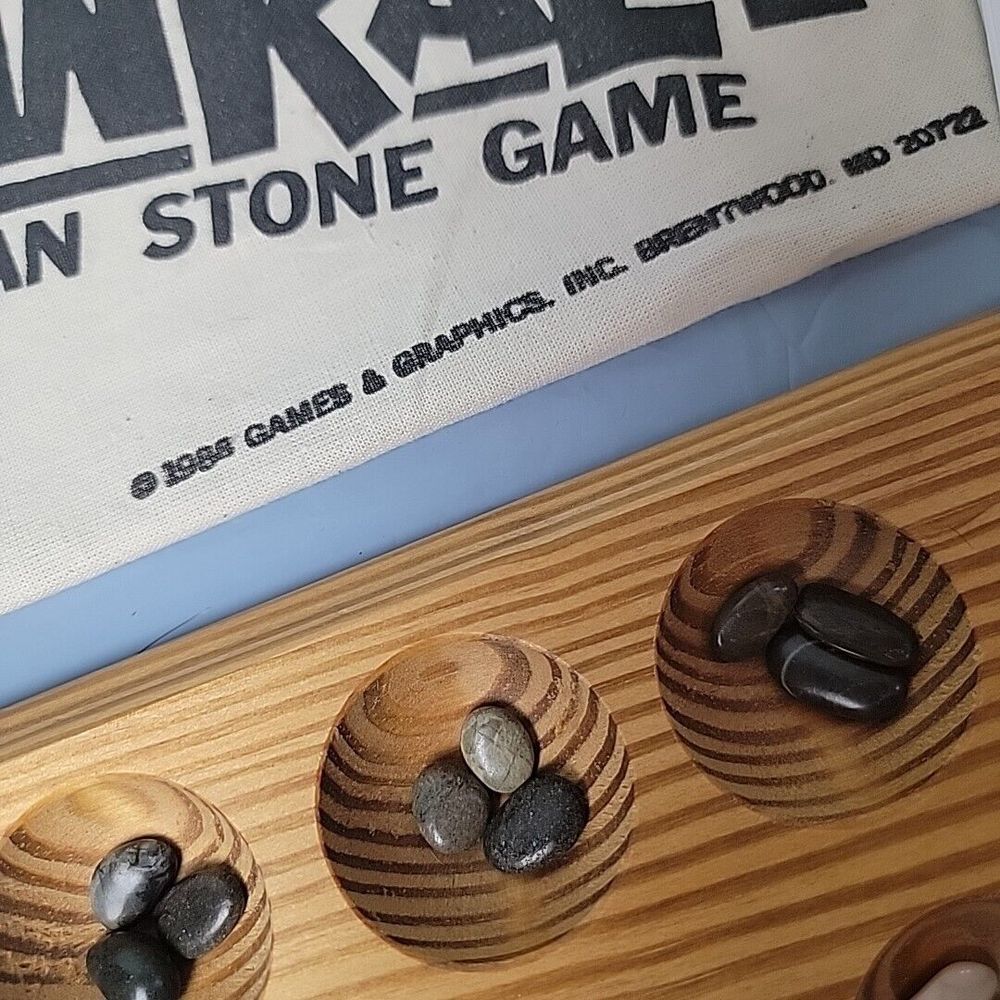 Mankala African Stone Game 1986 60+ Stones, Bag and Instructions Mancala Vintage - Picture 2 of 6
